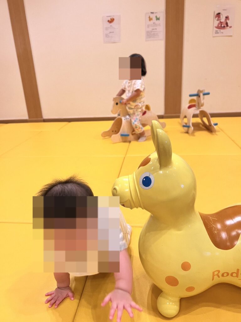 おもちゃの馬と遊ぶ様子